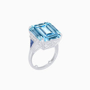 Art Deco Inspired Emerald Cut Ring with Heart-Shaped Prongs - Shahin Jewelry